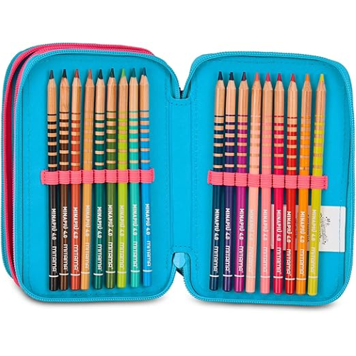 SEVEN 30H902500 ASTUCCIO SIRENETTA MERMAID MAGIC 3 Zip, Celeste, Completo Di Penne, Matite, Colori