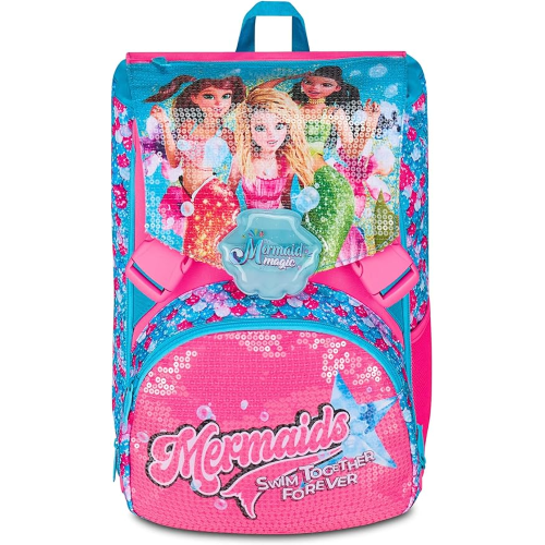 SEVEN 20H902501 ZAINO SIRENETTA MERMAID MAGIC, Doppio Scomparto Estensibile, Celeste, Maxi Capienza, Schienale Preformato