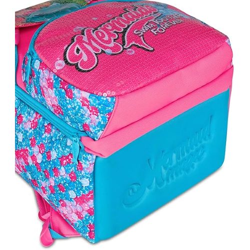 SEVEN 20H902501 ZAINO SIRENETTA MERMAID MAGIC, Doppio Scomparto Estensibile, Celeste, Maxi Capienza, Schienale Preformato