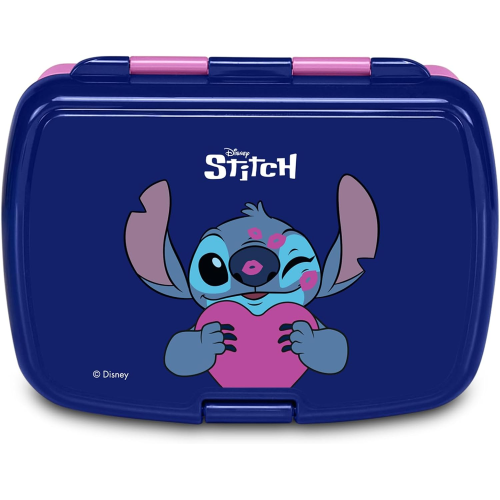 SEVEN SET PORTAMERENDA + BORRACCIA LILO & STICH BLU, per bambini, Divisorio interno, Borraccia 460ml con coperchio ermetico