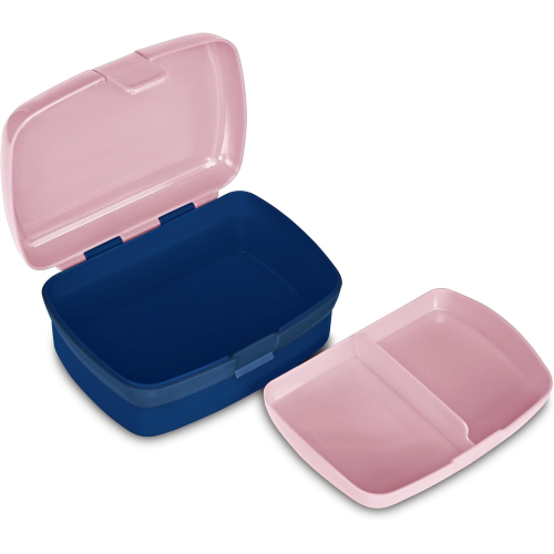 SEVEN SET PORTAMERENDA + BORRACCIA LILO & STICH ROSA, per bambini, Divisorio interno, Borraccia 460ml con coperchio ermetico