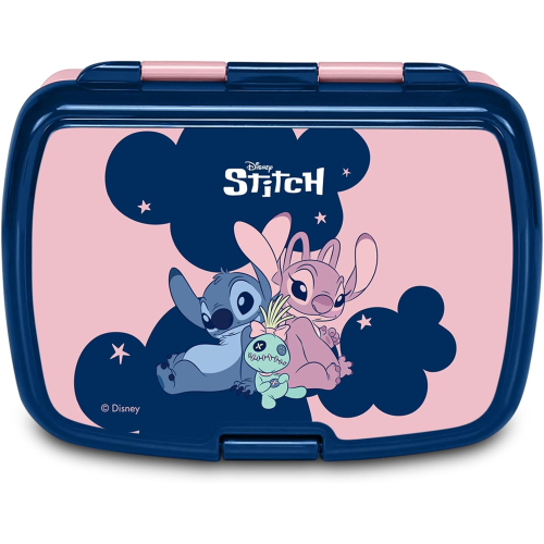 SEVEN SET PORTAMERENDA + BORRACCIA LILO & STICH ROSA, per bambini, Divisorio interno, Borraccia 460ml con coperchio ermetico