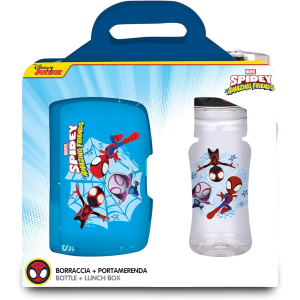 SEVEN SET PORTAMERENDA + BORRACCIA SPIDEY AMAZING FRIENDS, Divisorio interno, Borraccia 460ml ermetica, Facile da aprire