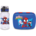 SEVEN SET PORTAMERENDA + BORRACCIA SPIDEY BLU AMAZING FRIENDS, Divisorio interno, Borraccia 460ml ermetica, Facile da aprire