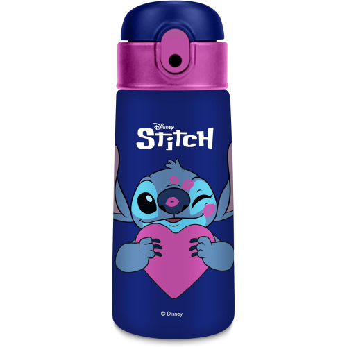 SEVEN BORRACCIA TERMICA LILO & STICH  Blu Fuxia, 460 ml, Acciaio inox bpa free, Cannuccia, caldo 12h/freddo 24h