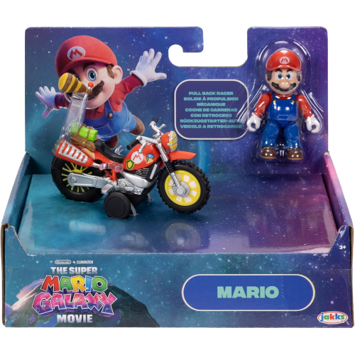 JAKKS 43233 SUPER MARIO GALAXI MOVIE, Action figure di Mario con la moto alta 6,35 cm, con licenza ufficiale, 9 punti di articolazione