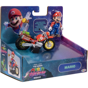 JAKKS 43233 SUPER MARIO GALAXI MOVIE, Action figure di Mario con la moto alta 6,35 cm, con licenza ufficiale, 9 punti di articolazione