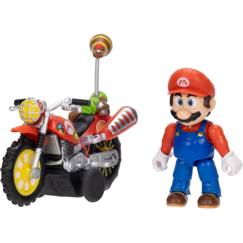 JAKKS 43233 SUPER MARIO GALAXI MOVIE, Action figure di Mario con la moto alta 6,35 cm, con licenza ufficiale, 9 punti di articolazione