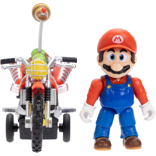 JAKKS 43233 SUPER MARIO GALAXI MOVIE, Action figure di Mario con la moto alta 6,35 cm, con licenza ufficiale, 9 punti di articolazione