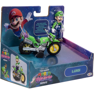 JAKKS 43234 SUPER MARIO GALAXI MOVIE, Action figure di LUIGI con la moto alta 6,35 cm, con licenza ufficiale, 9 punti di articolazione