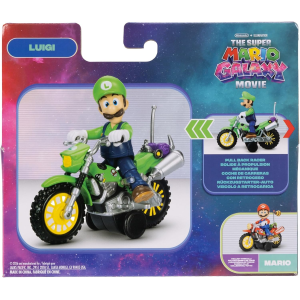 JAKKS 43234 SUPER MARIO GALAXI MOVIE, Action figure di LUIGI con la moto alta 6,35 cm, con licenza ufficiale, 9 punti di articolazione