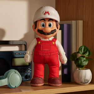 JAKKS 43236 SUPER MARIO GALAXI MOVIE, Peluche snodabile di Fire Mario 35,5 cm,con testa scolpita di Roto