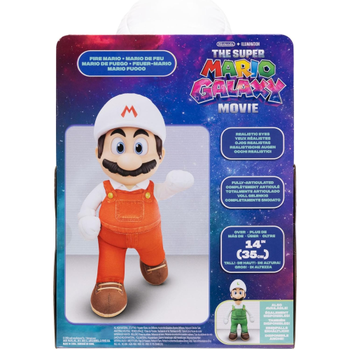 JAKKS 43236 SUPER MARIO GALAXI MOVIE, Peluche snodabile di Fire Mario 35,5 cm,con testa scolpita di Roto