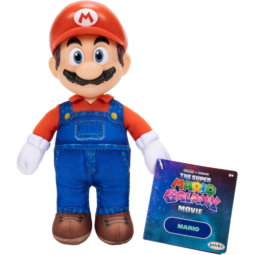 JAKKS 43254 SUPER MARIO GALAXI MOVIE, Peluche di Mario 23 cm, con testa scolpita