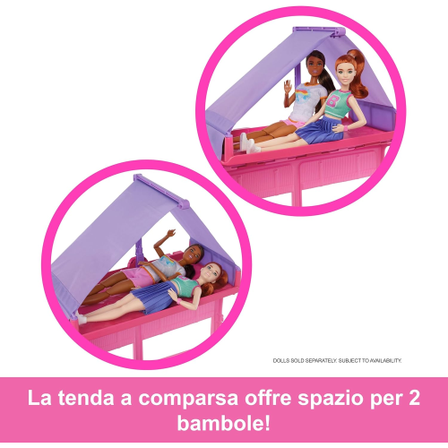 BARBIE CAMPER DEI SOGNI NEW HRJ78 con oltre 60 accessori e pasta modellabile, effetto cambia colore