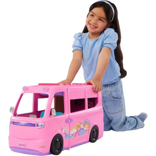 BARBIE CAMPER DEI SOGNI NEW HRJ78 con oltre 60 accessori e pasta modellabile, effetto cambia colore