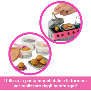 BARBIE CAMPER DEI SOGNI NEW HRJ78 con oltre 60 accessori e pasta modellabile, effetto cambia colore