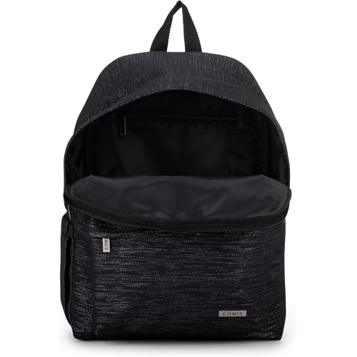 COMIX 74118LN ZAINO LUREX NERO, con Vano Principale, Tasca Frontale con Zip, Tasca Laterale con Top Elasticizzato