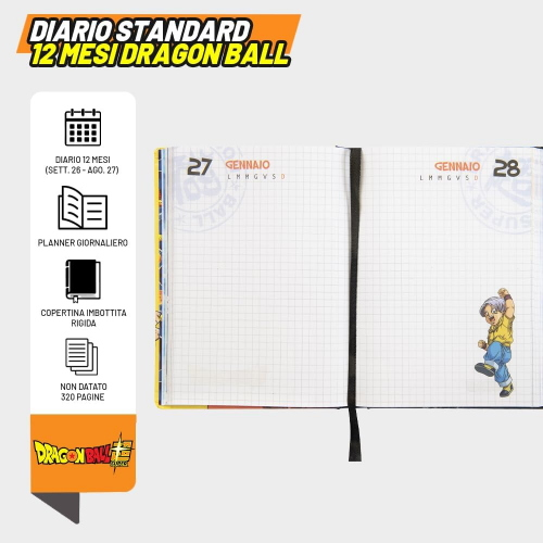 DIARIO DRAGON BALL GIALLO, Diario Scuola Ufficiale Dragon Ball, Diario Scolastico 12 Mesi 75350GI