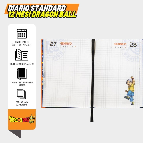 DIARIO DRAGON BALL ARANCIO, Diario Scuola Ufficiale Dragon Ball, Diario Scolastico 12 Mesi 75350AR