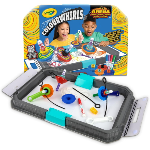 CRAYOLA ColourWhirls la Trottola dei Colori, Arena per Sfide con 4 Trottole, Gioco e Regalo Creativo per Bambini, Sfide in Famiglia e con gli Amici , da 6 anni, 74-7697