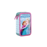 DISNEY FROZEN ASTUCCIO TRIPLO, Celeste e Fucsia 3 Piani Kit Scuola 43 Pezzi Completo Colori Giotto Anna e Elsa