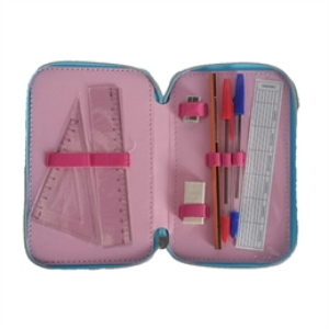 DISNEY FROZEN ASTUCCIO TRIPLO, Celeste e Fucsia 3 Piani Kit Scuola 43 Pezzi Completo Colori Giotto Anna e Elsa