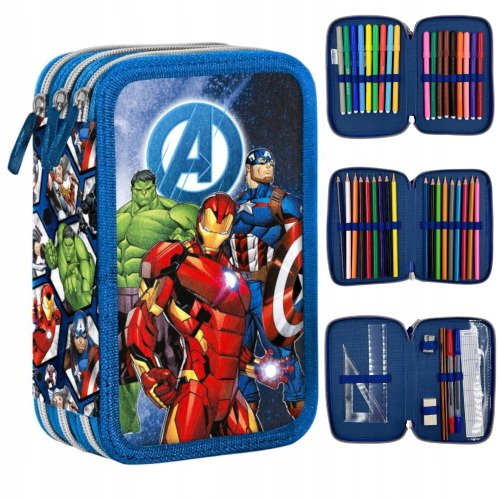 MARVEL AVENGERS ASTUCCIO TRIPLO, 3 Piani Kit Scuola 43 Pezzi Completo Colori Giotto 