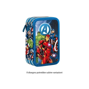 MARVEL AVENGERS ASTUCCIO TRIPLO, 3 Piani Kit Scuola 43 Pezzi Completo Colori Giotto 