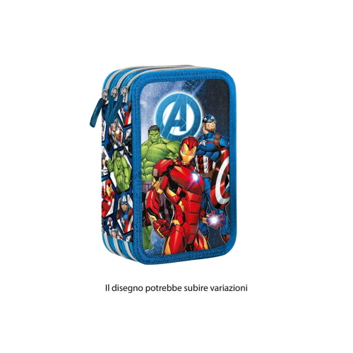 MARVEL AVENGERS ASTUCCIO TRIPLO, 3 Piani Kit Scuola 43 Pezzi Completo Colori Giotto 
