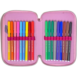 BARBIE ASTUCCIO TRIPLO, 3 Piani Kit Scuola 43 Pezzi Completo Colori Giotto 