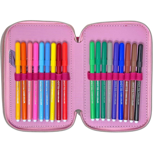 BARBIE ASTUCCIO TRIPLO, 3 Piani Kit Scuola 43 Pezzi Completo Colori Giotto 