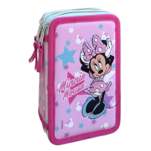 DISNEY MINNIE ASTUCCIO TRIPLO, 3 Piani Kit Scuola 43 Pezzi Completo Colori Giotto 