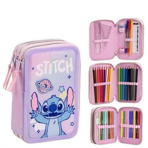 DISNEY STICH ASTUCCIO TRIPLO, 3 Piani Kit Scuola 43 Pezzi Completo Colori Giotto 