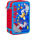 SONIC ASTUCCIO TRIPLO ZIP, 44 Pezzi Inclusi, Penne, Matite, Pennarelli, Pastelli, Forbici – Scuola Elementare e Regalo 