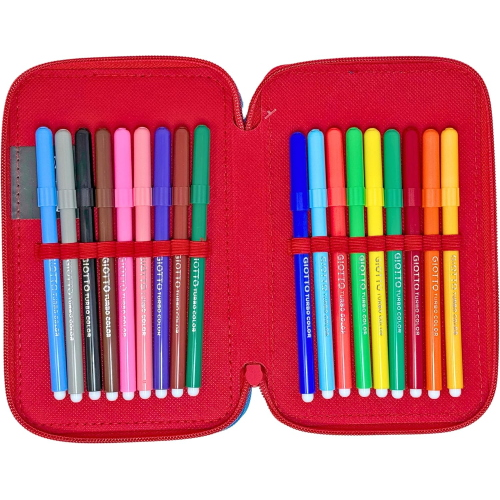 SONIC ASTUCCIO TRIPLO ZIP, 44 Pezzi Inclusi, Penne, Matite, Pennarelli, Pastelli, Forbici – Scuola Elementare e Regalo 