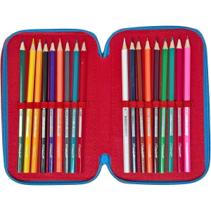 SONIC ASTUCCIO TRIPLO ZIP, 44 Pezzi Inclusi, Penne, Matite, Pennarelli, Pastelli, Forbici – Scuola Elementare e Regalo 