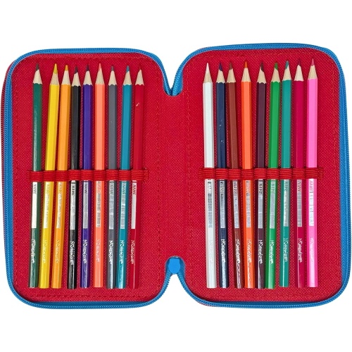 SONIC ASTUCCIO TRIPLO ZIP, 44 Pezzi Inclusi, Penne, Matite, Pennarelli, Pastelli, Forbici – Scuola Elementare e Regalo 