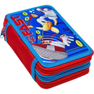 SONIC ASTUCCIO TRIPLO ZIP, 44 Pezzi Inclusi, Penne, Matite, Pennarelli, Pastelli, Forbici – Scuola Elementare e Regalo 