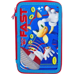 SONIC ASTUCCIO TRIPLO ZIP, 44 Pezzi Inclusi, Penne, Matite, Pennarelli, Pastelli, Forbici – Scuola Elementare e Regalo 