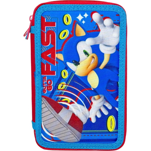 SONIC ASTUCCIO TRIPLO ZIP, 44 Pezzi Inclusi, Penne, Matite, Pennarelli, Pastelli, Forbici – Scuola Elementare e Regalo 