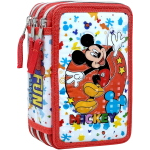 DISNEY TOPOLINO ASTUCCIO TRIPLO ZIP, 44 Pezzi Inclusi, Penne, Matite, Pennarelli, Pastelli, Forbici – Scuola Elementare e Regalo 
