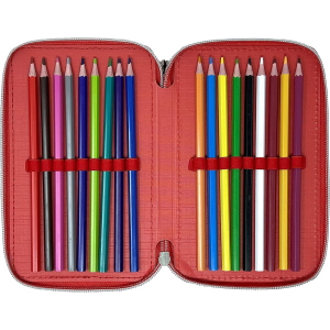DISNEY TOPOLINO ASTUCCIO TRIPLO ZIP, 44 Pezzi Inclusi, Penne, Matite, Pennarelli, Pastelli, Forbici – Scuola Elementare e Regalo 