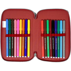 DISNEY TOPOLINO ASTUCCIO TRIPLO ZIP, 44 Pezzi Inclusi, Penne, Matite, Pennarelli, Pastelli, Forbici – Scuola Elementare e Regalo 