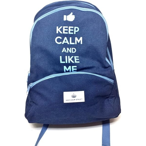ZAINO SCUOLA ESTENSIBILE KEEP CALM STYLE JEANS MODELLO AMERICANO FREE TIME BLU