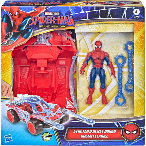 HASBRO G2445 SPIDERMAN BRAND NEW DAY Stretch & Blast Buggy, Set con Action Figure e Veicolo, da 11,4 cm - 4 ANNI+