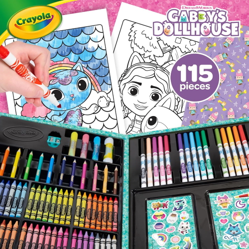 CRAYOLA 04-2966 Valigetta dell'Artista Gabby's Dollhouse, Kit Creativo con 115 Pezzi, Pennarelli, Matite, Cere, Colle Glitter