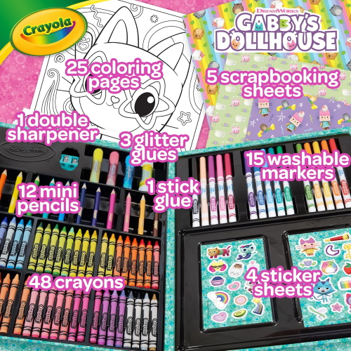 CRAYOLA 04-2966 Valigetta dell'Artista Gabby's Dollhouse, Kit Creativo con 115 Pezzi, Pennarelli, Matite, Cere, Colle Glitter