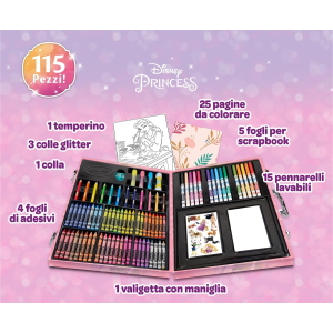 CRAYOLA 25-1094  PRINCIPESSE VALIGETTA DELL'ARTISTA - Kit Creativo con 115 Pezzi Assortiti, Età Consigliata: 5-10 Anni