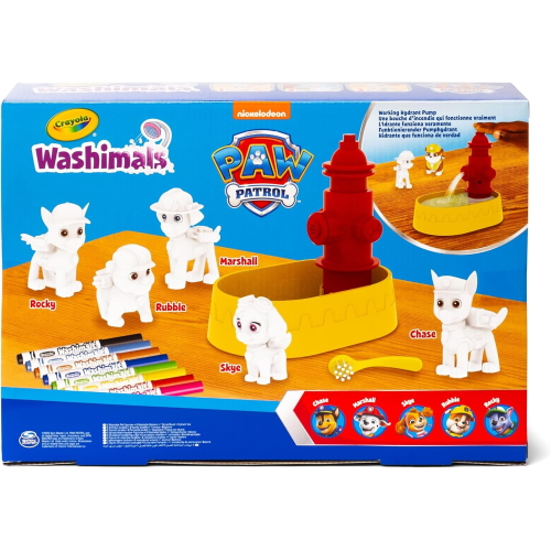 CRAYOLA 74-0291 WASHIMALS Paw Patrol, Set Attività con 5 Cuccioli, 8 Pennarelli Lavabili, Vasca, Spazzolina, per Bambini 3 Anni +